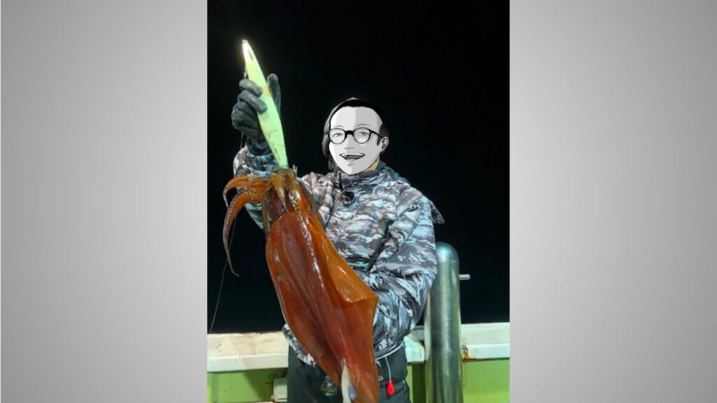 タルイカを釣り上げた時の記念の写真